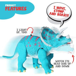 Remote Control Triceratops Toy Roars, Walks, Lights Up