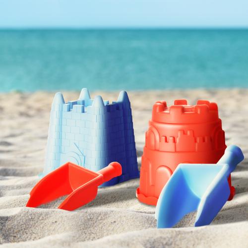 2 Sand Castle Beach Buckets and 2 Shovels for Kids - 7 Inch